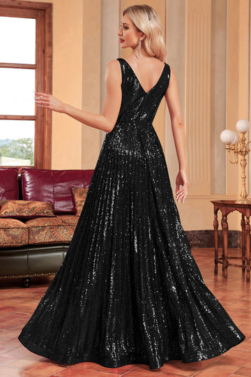 Sparkly A-Line Black Formal Dress with Sequins